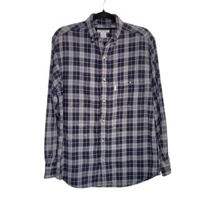 Carhartt Men's Button-Up Flannel Work Casual Shirt Size M Blue/Gray 100% Cotton